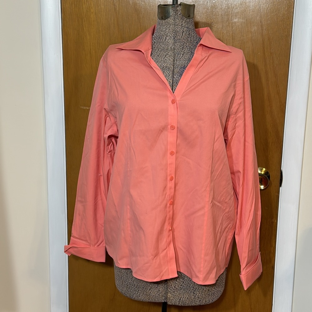 Talbots Womens 16 Coral Button Down Long Sleeve Shirt Wrinkle Resistant